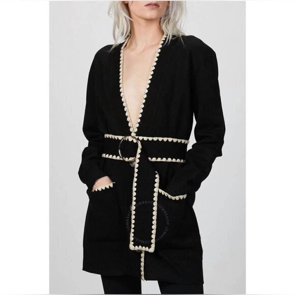 REBECCA TAYLOR Belted Stitched Wool-Blend Cardigan size M - Picture 4 of 14